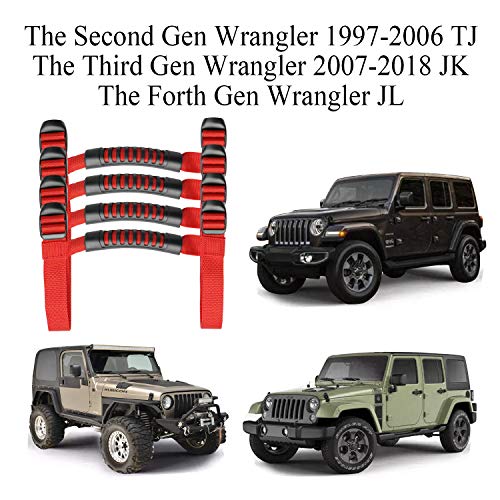 4 X Roll Bar Grab Handles Grip Handle Red Holder Compatible With Jeep Wrangler Accessories 1987-2021 Yj Tj Lj Jk Jl Sports Sahara Freedom Rubicon X & Unlimited #TOP1