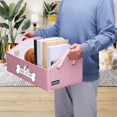 Collapsible Fabric Dog Toy Box and Storage Bin With Handle - Trapezoid Basket Chest Organizer for Pet Toys, Blankets and Accessories, Pink - Image 4