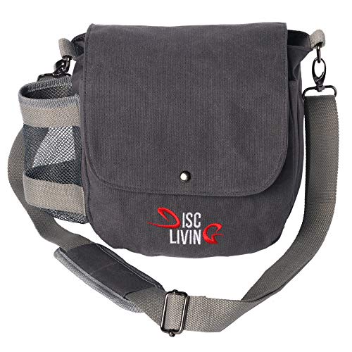 Disc Living Disc Golf Bag | Frisbee Golf Bag | Easy to Carry | Lightweight Fits Up to 10 Discs | 16 oz Waxed Canvas Sturdy Design | Belt Loop | Double Button Design | Bottle Holder (Grey) - Thumbnail 7