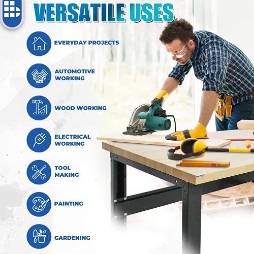 Borroughs Adjustable Height Hardwood Top Workbench with Casters and Bottom Shelf, 30 in x 72 in, Commercial Grade, 16 Gauge Steel