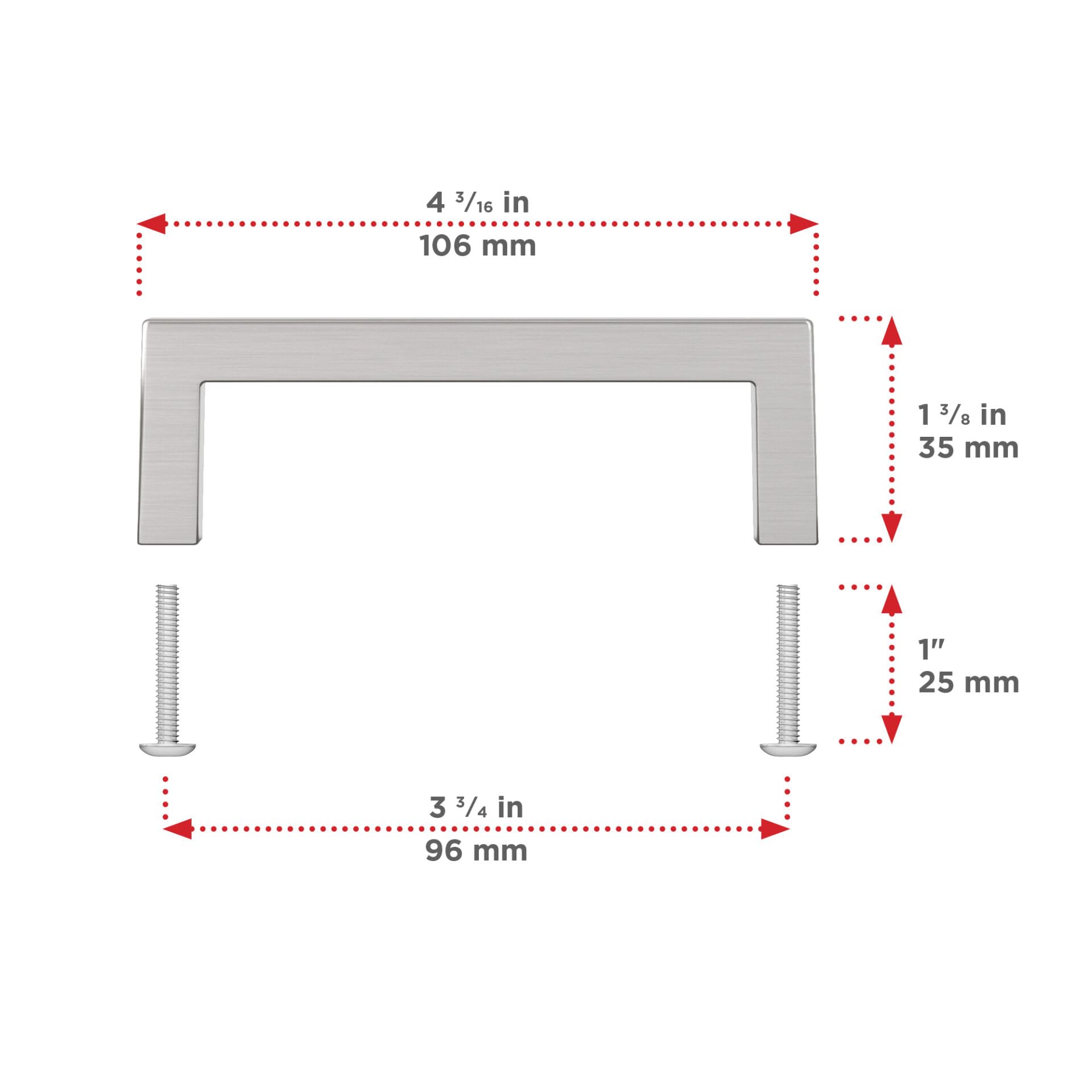 RICHELIEU Hardware - BP87396195 - Contemporary Metal Pull - 873-3 25/32 in (96 mm) - Brushed Nickel Finish - Image 4