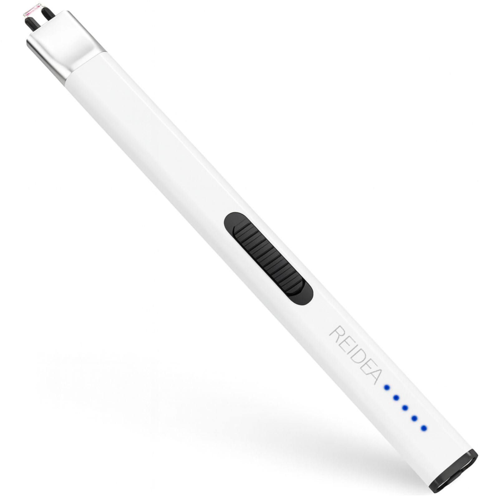 REIDEA Flat Electronic Candle Lighter, Windproof Flameless USB Rechargeable Arc Lighter with Safe Button and Power Indicator for Candle, BBQ and Fireworks, White