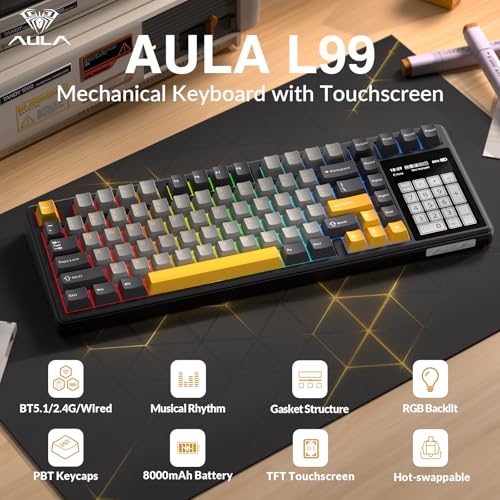 Image of Aula L99 Wireless Mechanical Gaming Creamy Keyboard with Smart Touch Screen | Tri-Mode Hot Swappable Custom Keyboard,RGB Backlit,PBT Keycap,Gasket Mount Creamy Sounding Keyboards for Office PC,84 Keys