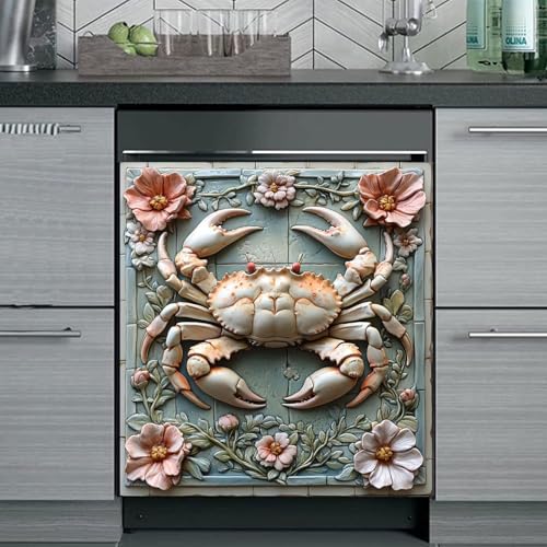 Imanes Adhesivos Cangrejo Piedra Retro Cubierta Magnética para Lavavajillas Iman Adhesivo electrodomésticos Calcomanía Magnética para Lavadora Decoración Imanes Nevera 58.5x65 cm /4pcs