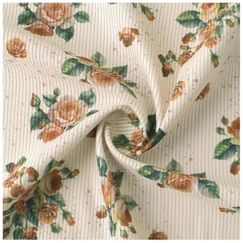 Tissu velours côtelé imprimé rose green de 1,5x6m pour couture automne-hiver