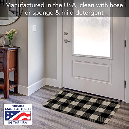 Counterart Buffalo Check Decorative Indoor/Outdoor Natural Linen Look Floor Mat With Recycled Rubber Back Manufactured In The Usa 29.5” X 17.75” #TOP3