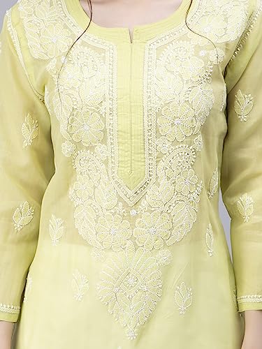 Image of Seva Chikan Hand Embroidered Lucknowi Chikankari Cotton Kurta Kurti for Women SCL4316