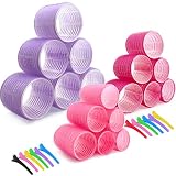 Fogray 30 Stücke Lockenwickler Set, 18 Stücke Jumbo Groß Lockenwickler Selbsthaftend 63 mm, 55 mm, 40 mm und 12 zufällige farbige EntenschnabelSchneiden Clips, Hair Rollers für Salon Friseur
