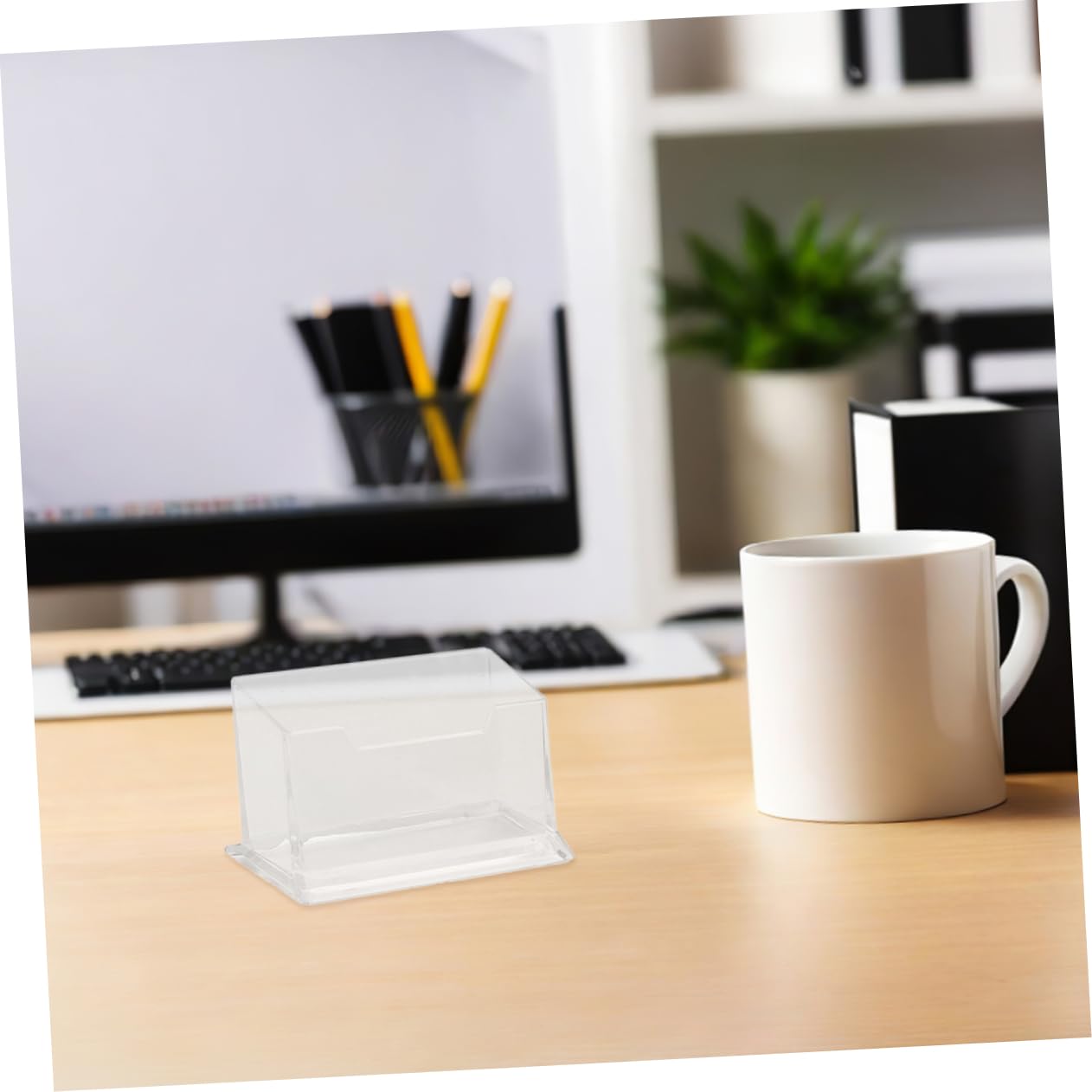 Tarjetero de Oficina Transparente Abs 10 Piezas para Escritorio | Diseño Minimalista, Fácil Mantenimiento, Uso en Espacios Profesionales, Soporte de Mesa para Tarjetas