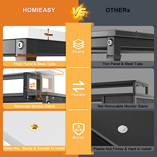 Homieasy L Shaped Computer Desk With Led Strip & Power Strip, 47 Inch Corner Desk With Monitor Stand Reversible Storage Shelves, Modern Simple Home Office Gaming Desk With Storage Bag(White) #TOP2