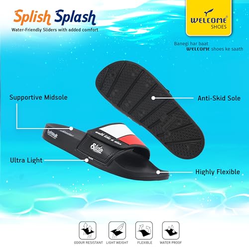 Image of WELCOME Soft Men's Slippers /Sliders with Cushion FootBed for Adult | Comfortable & Light Weight | Stylish & Anti-Skid | Waterproof & Regular Flip Flops for Gents /Boys
