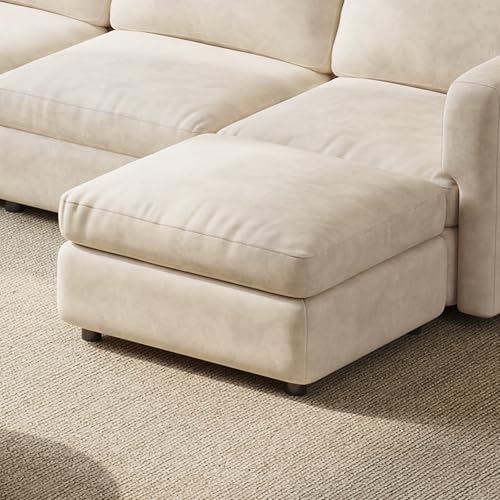 Miuuod Upholstered Storage Ottoman Bench, 76x67cm Cream Ottoman with Storage, 150KG Load Capacity, Multi-Functional Foot Stool for Living Room, Entryway, Sofa Side