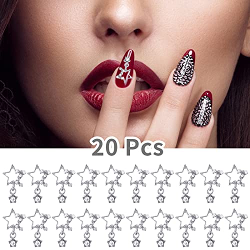 Giantree 20Pcs Star Nail Charms, 3D Alloy Rhinestones Nails Art Charms Bling Crystals Nail Gems For Diy Manicure Decoration Nail Accessories Women Nail Supplies (Silver) #TOP6
