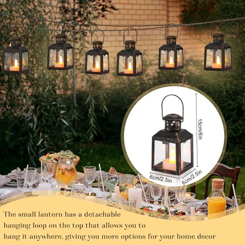 TRIROCKS 6 Pcs Small Metal Candle Lanterns Vintage Hanging House Tealight Lantern Decorative Candle Tea Light Holders for Table Valentine Patio Indoor Outdoor Gifts(Black with Gold Brush) - Cosy Home Interiors TRIROCKS 6 Pcs Small Metal Candle Lanterns Vintage Hanging House Tealight Lantern Decorative Candle Tea Light Holders for Table Valentine Patio Indoor Outdoor Gifts(Black with Gold Brush) - Image 2