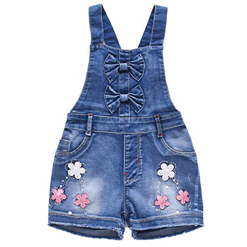 Yao Summer Little Girls Cotton Flower Denim Bib Braces Rompers(7T)