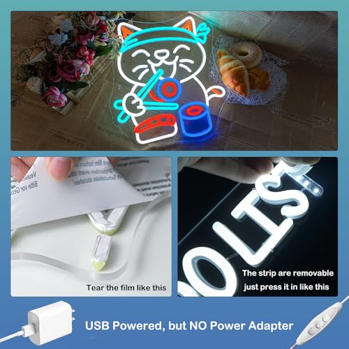 Image of Lucky Sushi Cat Neon Sign Japan Wall Light Gift for Restaurants Decoration | 13.8in*12.6in,Adjustable brightness (5 levels),Powered by USB,Applicable to Ramen Restaurants,Kitchen Home Party,Snack,Bar