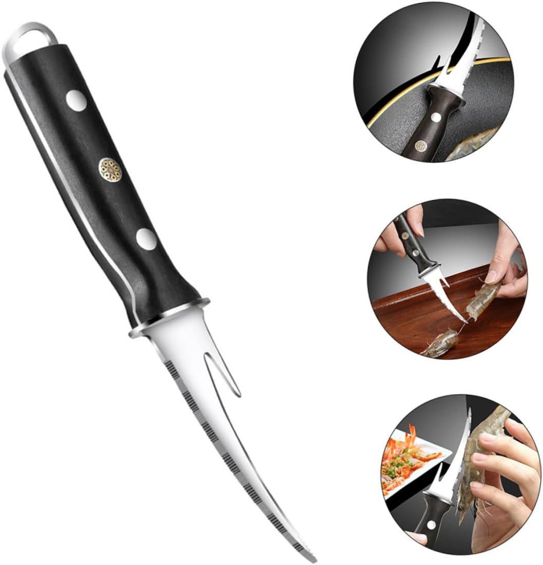 SOLUSTRE Wooden Handle Shrimp Line Peeler Tool Shrimp Cleaning Cutter for Seafood Preparation Easy to Use Kitchen Tool for Home Chefs