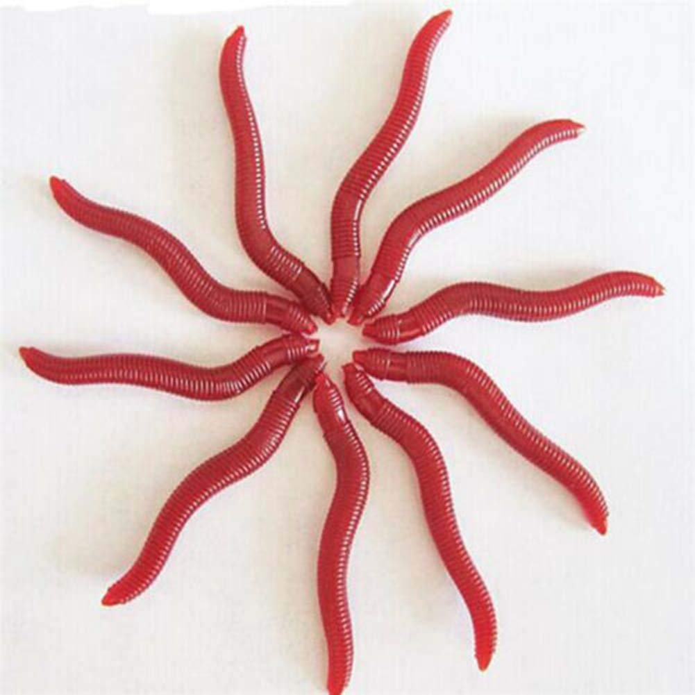 Leurres Pêche Vers Artificiels - PVC Souple - Rouge Foncé - Lot 50 Pièces - Pour Mer Et Eau Douce