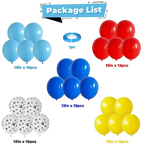 Image of Red Yellow Blue Balloons Puppy Dog Paw Print Balloon 60pcs 12inch Latex Helium Balloon Royal Blue Red Yellow Balloons for Kids Birthday Party Decorations