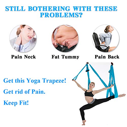 oremila Aerial Yoga Swing/Sling Kit/Trapeze for Back Pain Relief, Antigravity Yoga Hammock with Daisy Chains, Heavy Duty Carabiners, Hanging Straps and Thick EVA Handles (Blue)