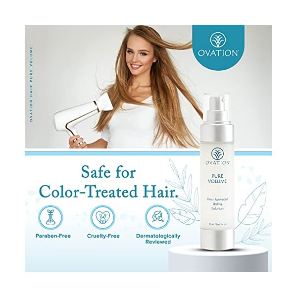 Ovation Hair Pure Volume Heat Activated Styling Solution - Volumizing Hair Serum for All Hair Types - 3.24 oz - Instant Hair Volumizer and Bounce After Blow Dry - With Vitamin E, Omega Fatty Acids