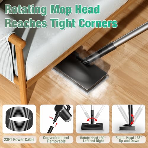 11-in-1 Steam Mop - Detachable Handheld Steam Cleaner with 380mL Tank, 260℉ Floor Steamer for Hardwood, Tile, Grout, Windows, Bath & Kitchen - 3-Level Steam Control, Multi-Purpose Floor Steam Cleaner by FODFINU - Image 5