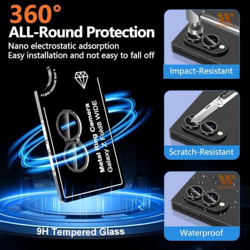 Image of Pack 2 - Camera lens Protector Ring Compatible with Samsung Galaxy Z Fold 8 Wide 5G Camera Tempered Glass Aluminum Alloy Rings, Ultra-HD Metal Frame- Black