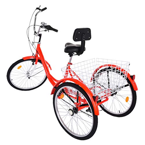Fewear Adult Tricycle with Backrest 1/7 Speed Three Wheel Cruiser Bike 24 inch Wheels, Cargo Basket for Seniors, Women, Men, from US (Red) - Thumbnail 4