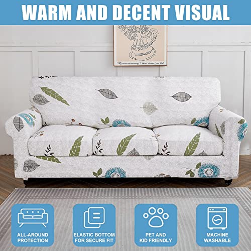 Ryoizen Printed Stretch Couch Seat Cover For 3 Cushion Couch Sofa, 4 Piece Stretch Sofa Covers Removable Washable Soft Spandex Furniture Protector Anti Slip Dogs (Sofa,Autumn Leaves) #TOP5