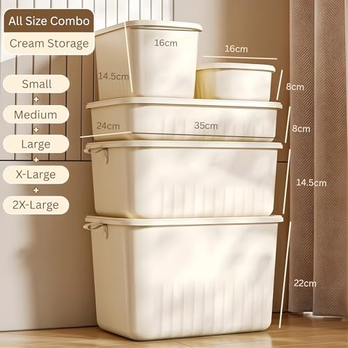 Image of HoopVool Multi Purpose Plastic Storage Bins Stackable Organizer Boxes with Lids, Stackable Crates for Home & Kitchen, items like books, clothes, snacks, toys. (All Size Combo, All Size)