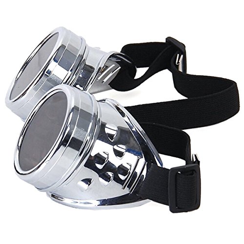 Ultra Silver with Brown Lenses Steampunk Goggles Mens Womens Cyber Gasses Victorian Punk Welding Cosplay Goggles Goth Rustic Rivet Round Eyewear Flying Goggles Fancy Dress Pilot Goggles - Image 3