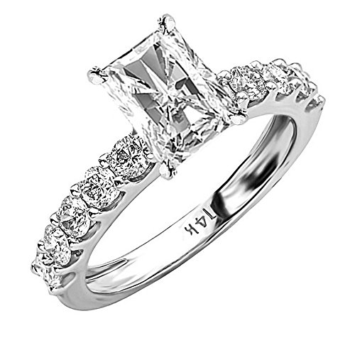 14K White Gold 4 to 6 Carat LAB GROWN DIAMOND Classic Side Stone Prong Set Radiant Cut Diamond Engagement Ring (E-F Color VS1-VS2 Clarity)