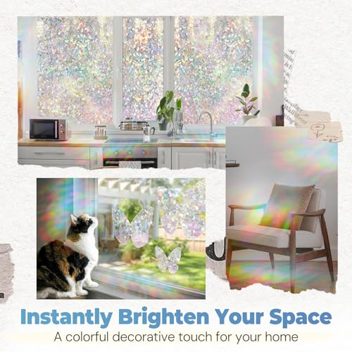 DOWELL Window Privacy Film Rainbow Film, Stained Glass Decorative Sticker, Static Cling Non-Adhesive Glass Clings, Sun Blocking Heat Control Window Coverings for Home Door, 17.5\" x 78.7\" - Thumbnail 7