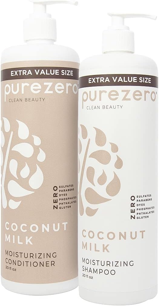 Purezero 20 Oz Value Pack Coconut Milk Shampoo & Conditioner Set, Bulk Pack, Intense Hydration & Increase Shine, Fight Dandruff & Frizz, Zero Sulfates, Parabens, Dyes,100% Vegan & Cruelty-Free