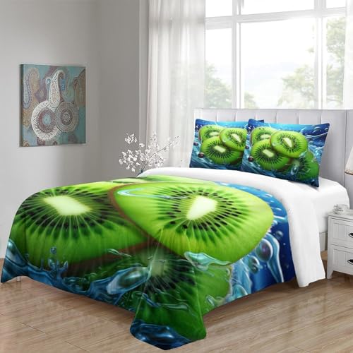 Housse de couette kiwi fermeture éclair parure de lit infroissable 3 pièces - 5