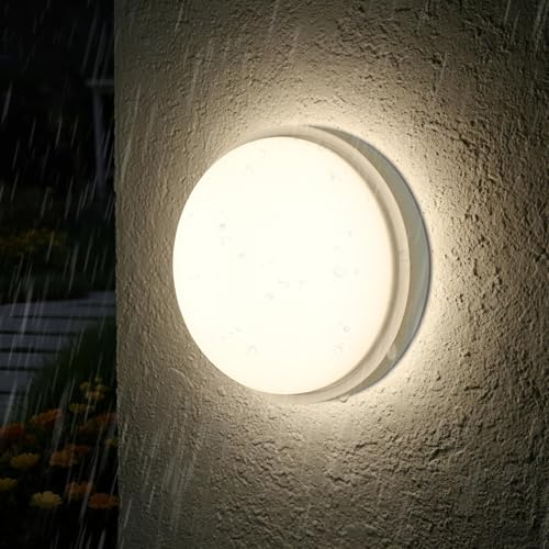 ANWIO 14W Applique Murale Étanche, IP54 Éclairage de Salle de Bain, Applique Murale LED Exterieur Blanc, 4000K Luminaires Circulaires à LED Filaires Salles...