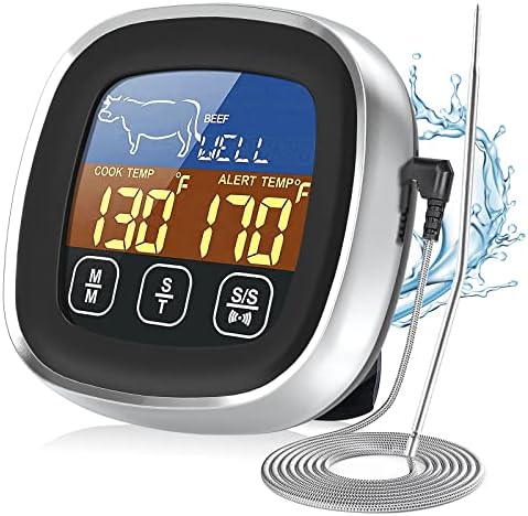 Digital Meat Thermometer for Cooking, 2023 Upgraded Instant Read Food Thermometer with Backlight Touch Large LCD Display, 304 Stainless Steel Long Probe and Timer Mode for BBQ, Oven, Deep Fry