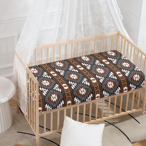 Image of Southwest Baby Crib Sheets for Boys Girls Aztec Themed Fitted Crib Sheet for Standard Crib and Toddler Mattress Brown Baby Mattress Sheets Toddler Bed Sheet 52x28x8 in