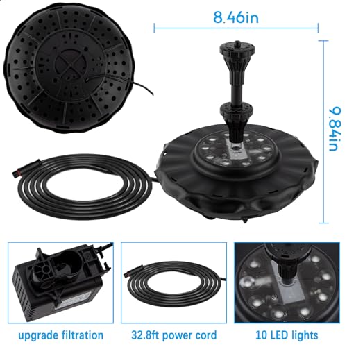 Pond Fountain Pump with Light,Floating Pond Fountain with App Control Led Colorful Light Waterfall Fountain for Small pond,11W Plug in Pond Pump Outdoor Ponds Garden fountain with 32.8ft Power Cord