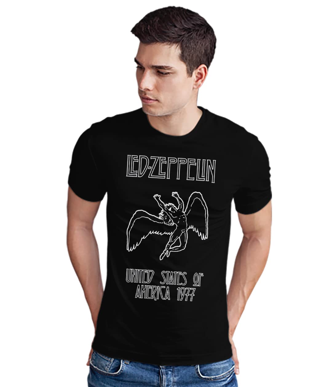Quote Marshals Led Zeppelin_03 Printed Round Neck Black T-Shirt for Men's