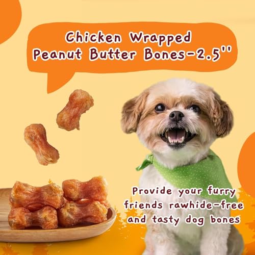 Image of Jungle Calling Chicken Wrap Peanut Butter Bones, Rawhide-Free, 2.5 Inch | Easily Digestible Dog Treats, Teeth-Cleaning Chewy Training Rewards, Suitable for Small & Medium Breeds, 6 oz