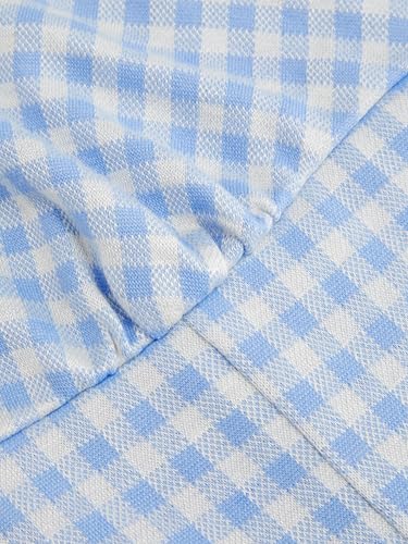 Image of CIDER Womens Summer Gingham Dress Plaid Tie Spaghetti Strap Sleeveless Lace Trim Cute A Line Casual Mini Dresses Sundress