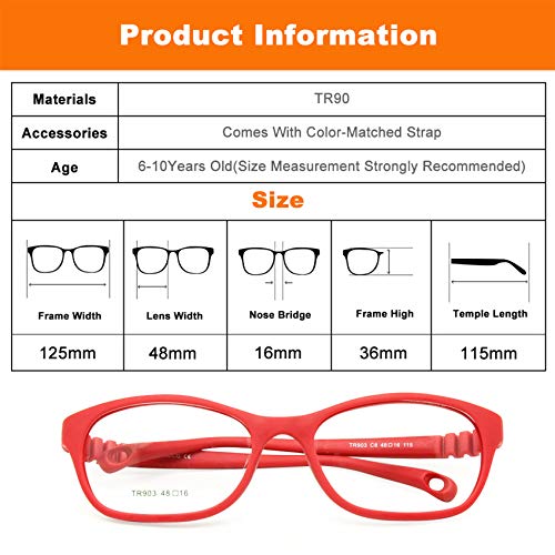 EnzoDate die Kinder der Gläser optischen Frame mit Gurt Größe 48, ein Stück von Kinder Brille mit flexibler Schnur, nicht - Mädchen Jungen Brille für Alter 7+Y