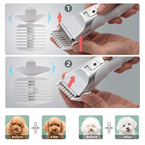 JAKEMY Dog Clippers Low Noise Pet Clippers Rechargeable Dog Trimmer Cordless Pet Grooming Tool Comb Guides Scissors Nail Kits with Pet Glooming Glove for Dogs Cats & Others