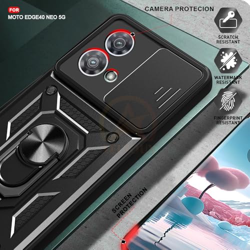 Image of Armor Bumper Back Cover Case for Motorola Moto Edge 40 Neo 5GRotating Camera Cover, Ring Holder & Kickstand | Heavy Duty & 360 Degree Protection Back Cover (Black)