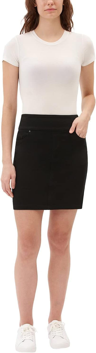S.C. & Co. Women's Pull-On Denim Skort (US, Alpha, Large, Regular, Regular, Black)