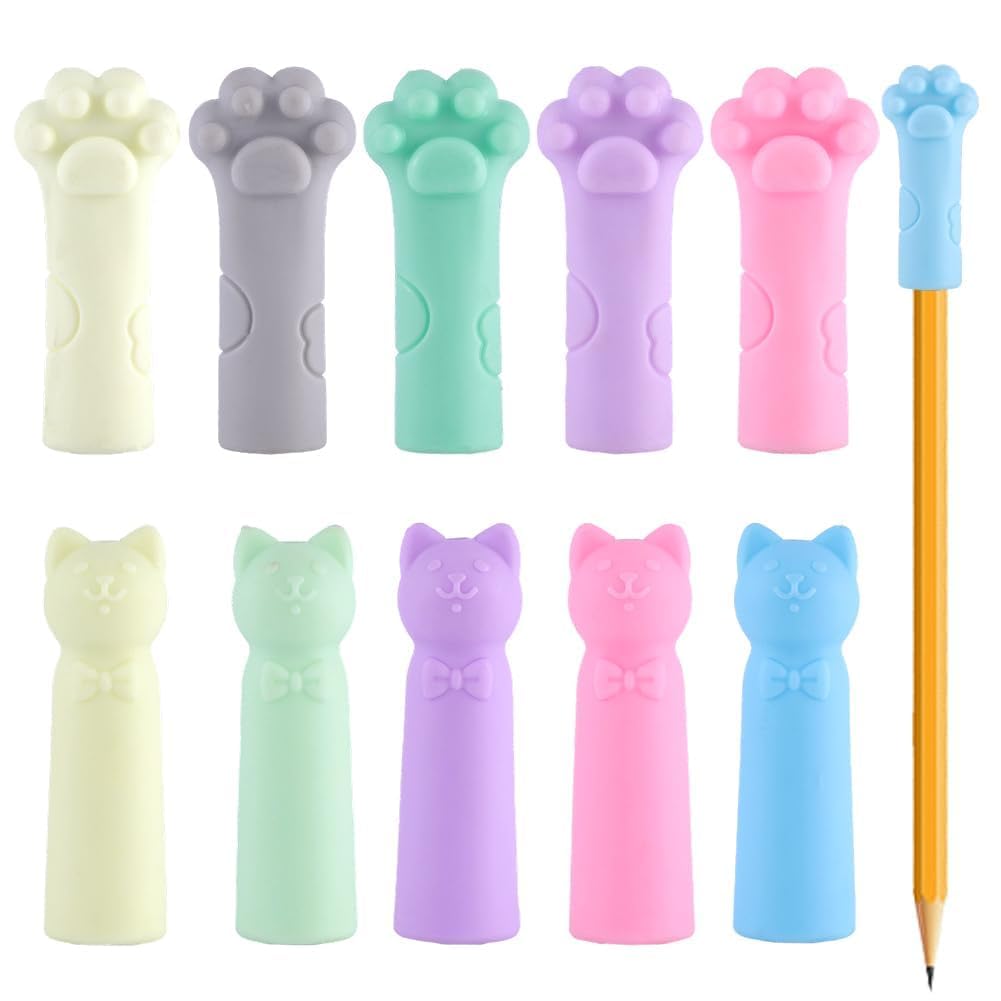 Cute Cat Paw Pencil Cap Set | Soft Silicone Pencil Topper Protectors for Pencils & Pens | Cartoon Pencil Caps for Students, School, Office, Artists, Drawing, Writing & Stationery Accessories-image-34