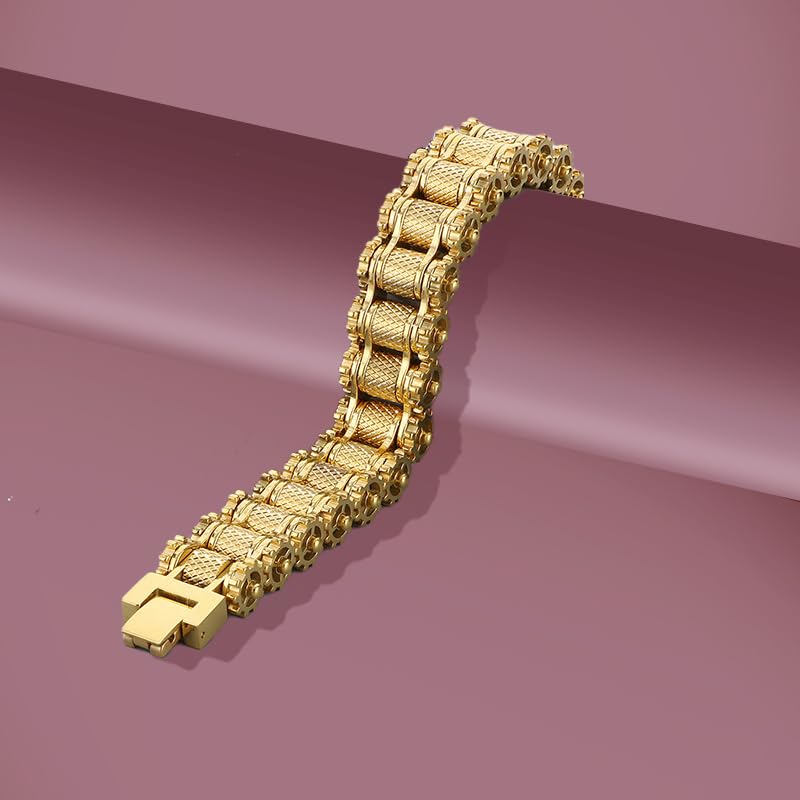 18K Gold Men's Fashion Personalized Bracelet Cuban Chain Bicycle Motorcycle Chain Hip Hop Jewelry Men's Cool Bracelet3