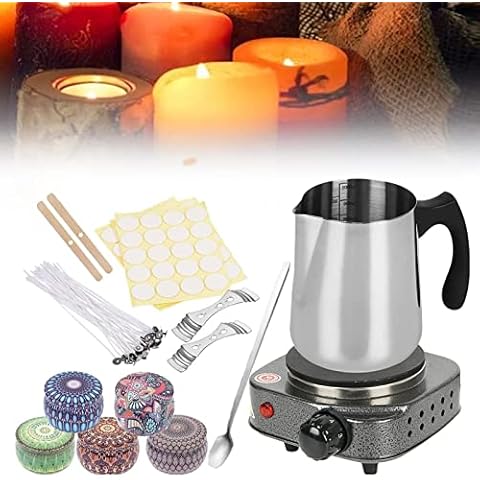 RYUNQ Candle Making Kits, Candle Soy Wax Kit with 1000ml Wax Melting Jug +Warmer Electronic Plate, Full Set Candle Making Supplies for The Making of Scented Candles, Wax Melt DIY Starter Set Cover