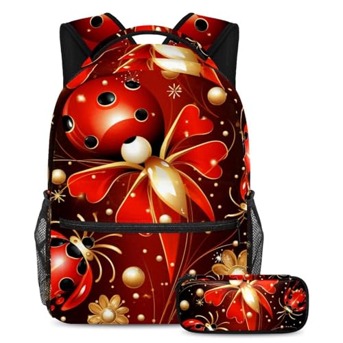 Sac à dos coccinelle insecte rouge grand modèle avec pochette assortie 2 pièces